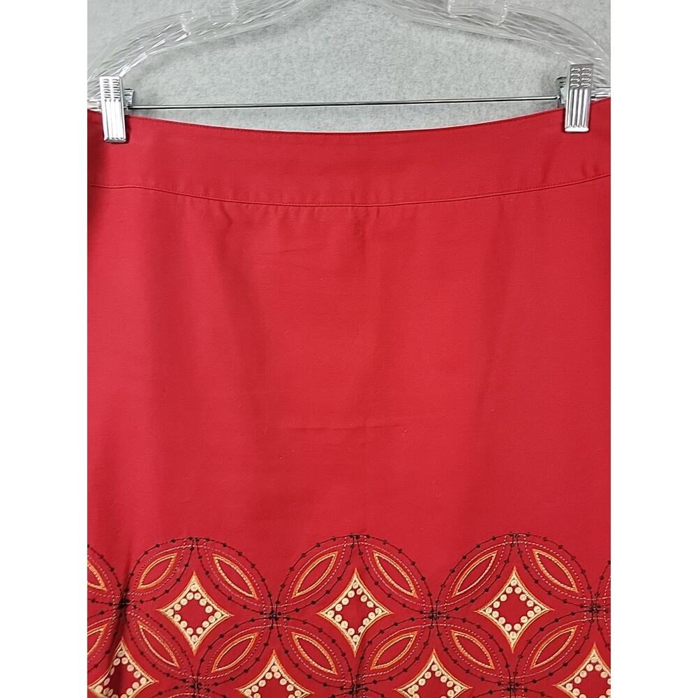 Talbots Cotton Red Geometric Embroidered Side Zip A Line Skirt Women's Plus 16 - Picture 3 of 12